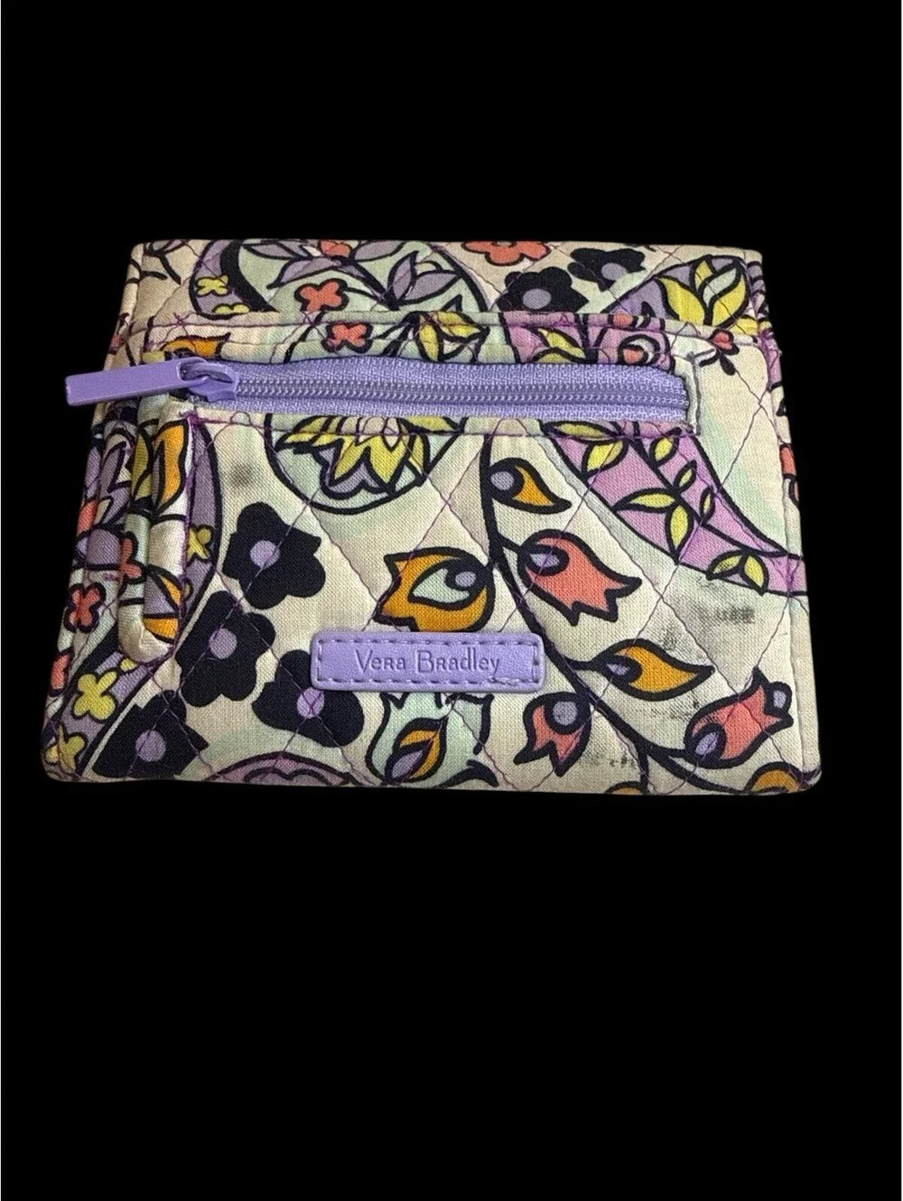 Vera Bradley Riley Compact Wallet RFID Quilted Cotton Pastel Paisley Floral 5.25